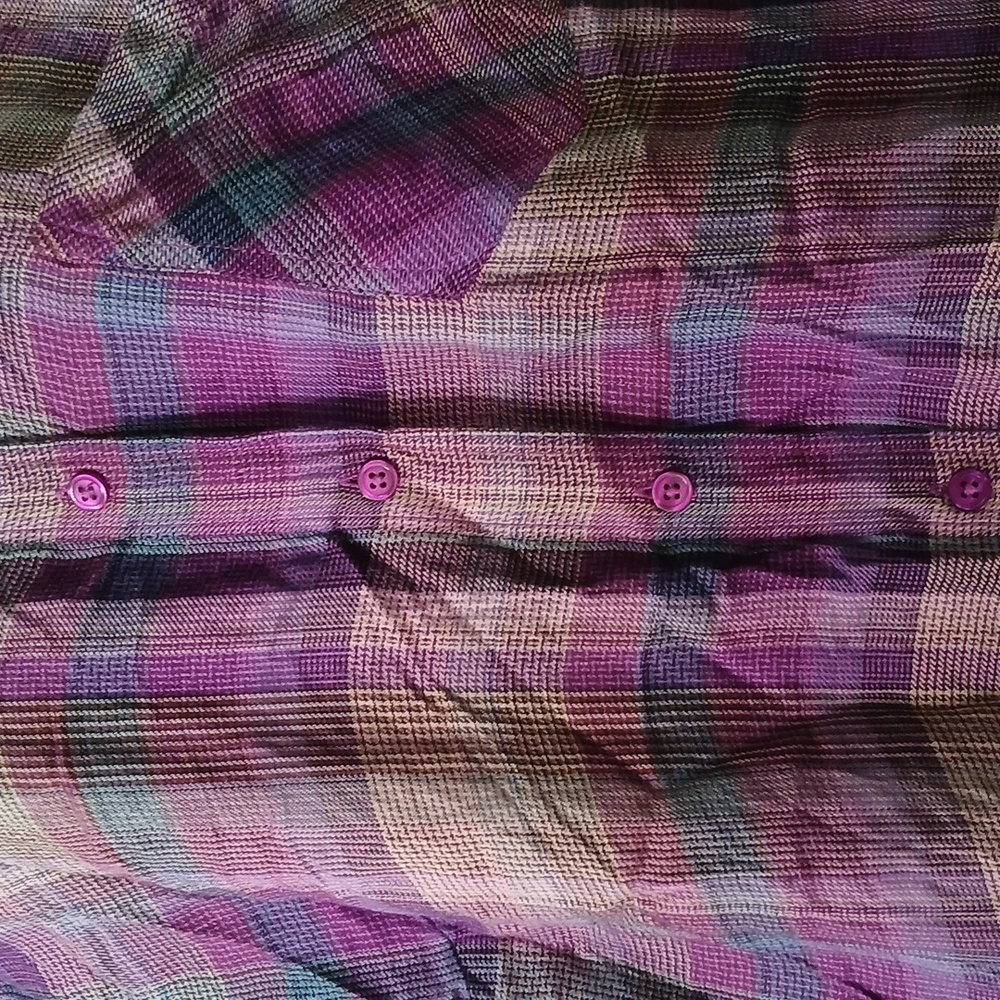 Style & Co purple blue tan electric Plaid Button-Up Shirt Sz XL NWT super soft - Picture 4 of 9